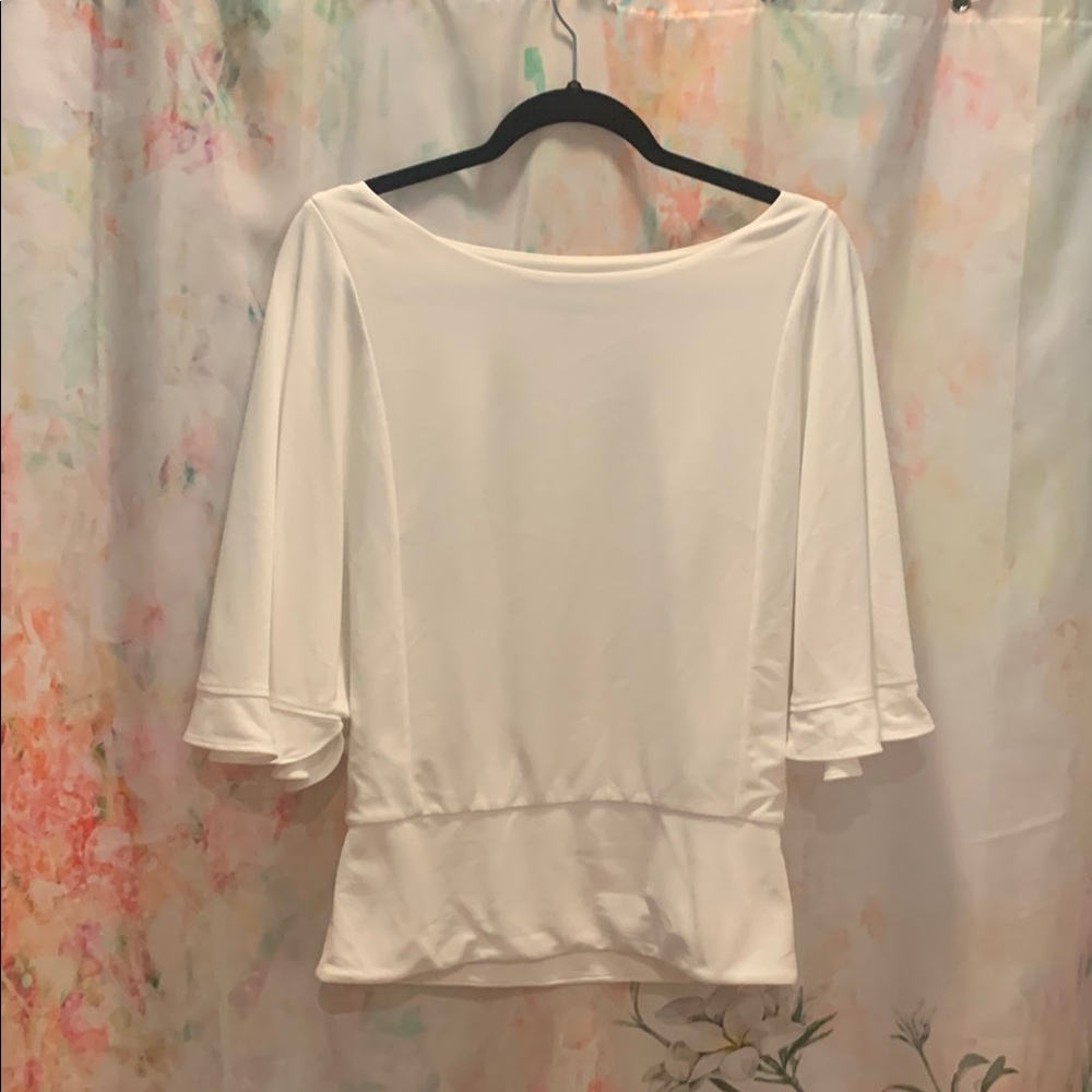 White House Black Market Cream 3/4 Sleeve Relaxed Blouse